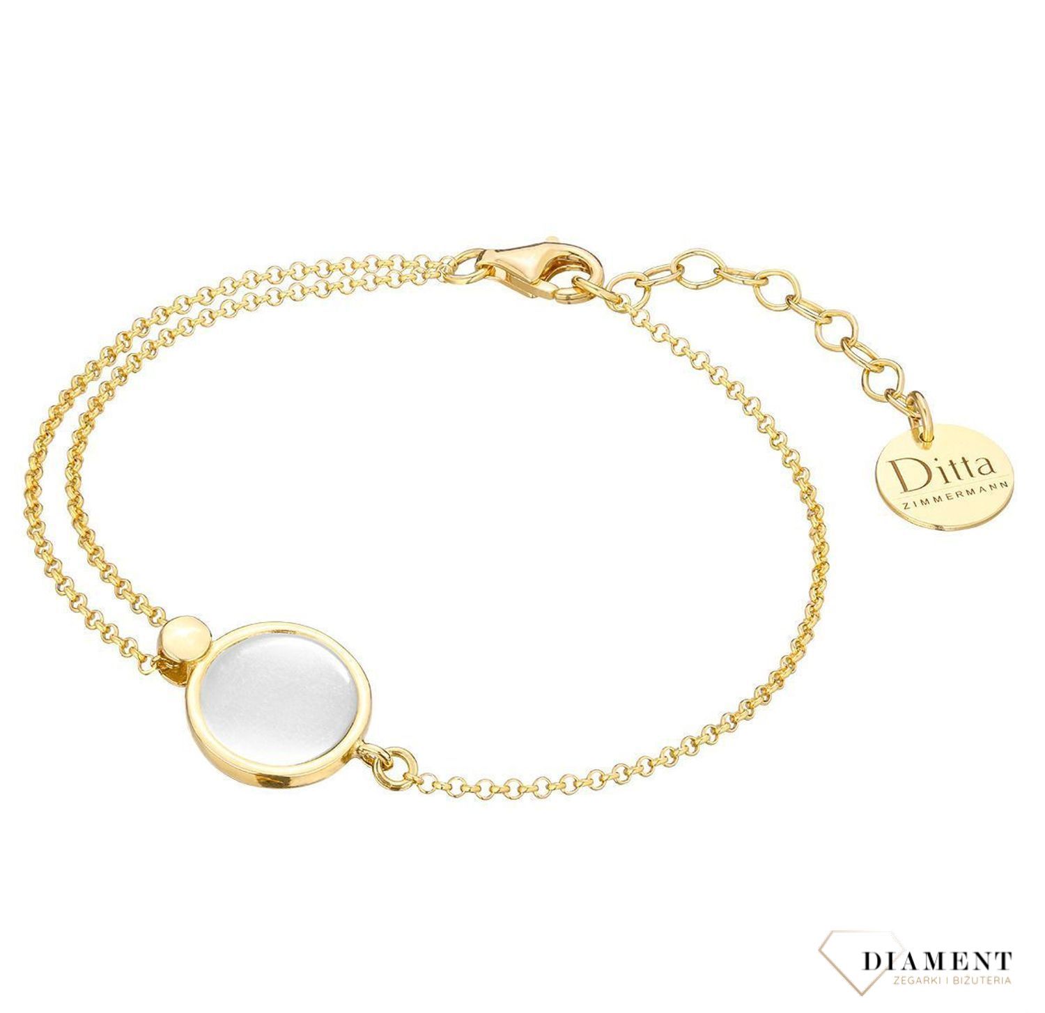 Bransoleta srebrna pozłacana z białą masą perłową DZB381MPBZ.jpg